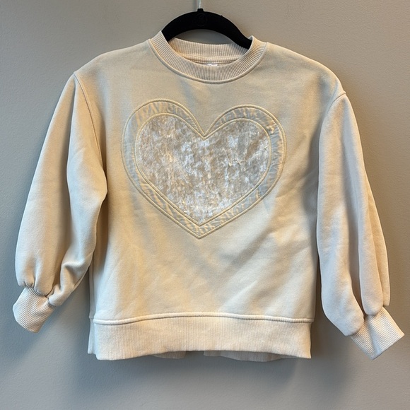 Zara Girls 8 Cream Ribbed Collar Sweatshirt heart - Picture 7 of 7
